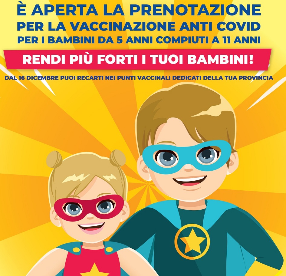 locandina per vaccini covid19 aperti ai bambini