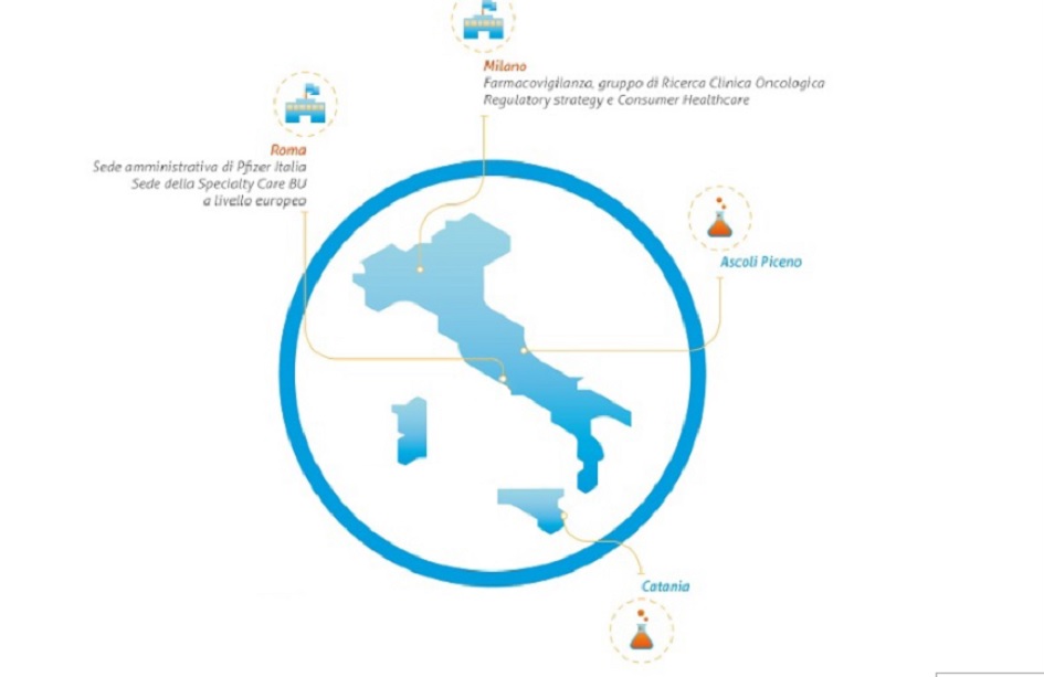 La cartina dei poli produttivi di Pfizer in Italia