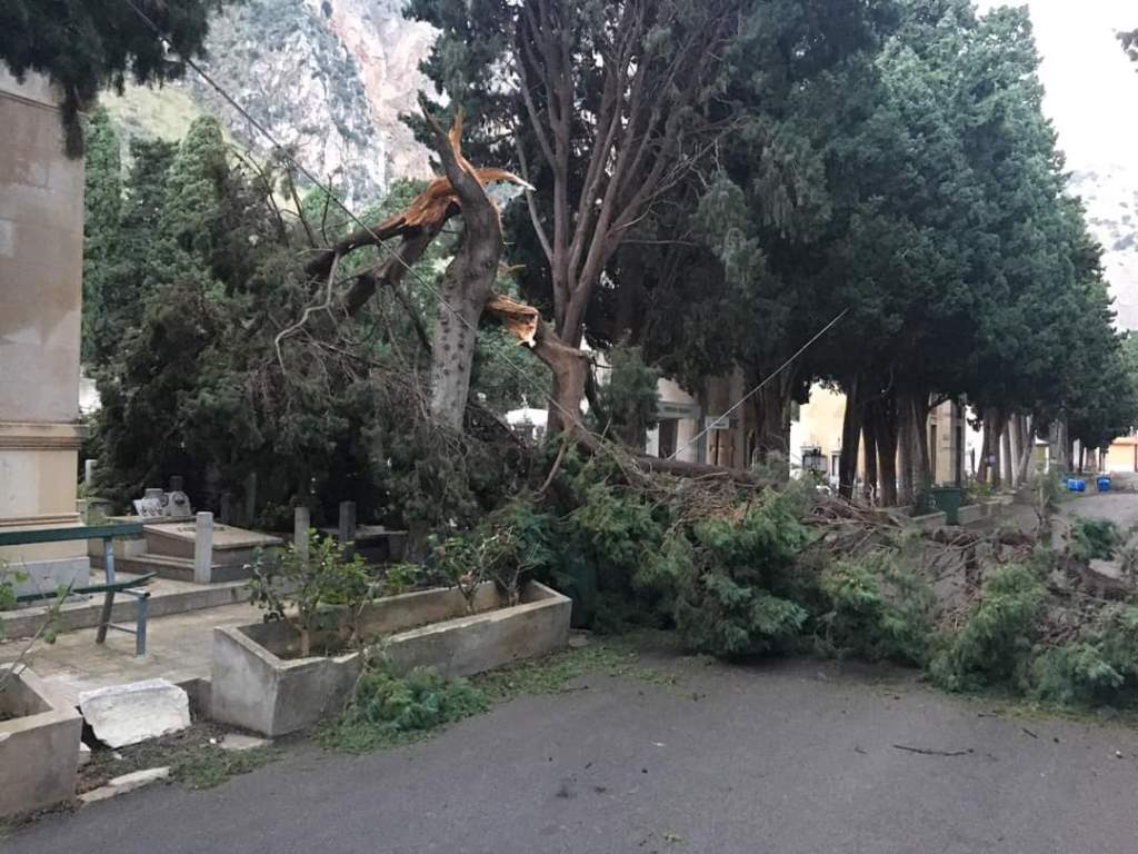 Forte vento a Palermo, danni al cimitero dei Rotoli