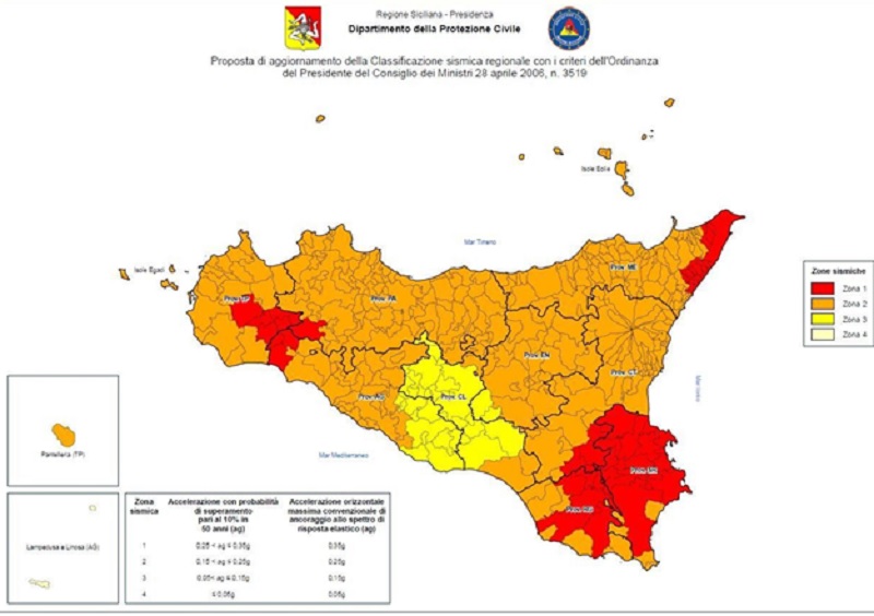 La mappa sismica in Sicilia