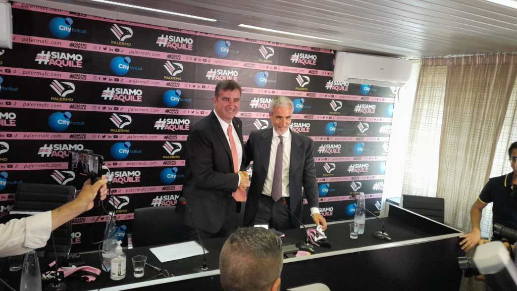 Ferran Soriano e Dario Mirri alla presentazione del City Group al Barbera di Palermo