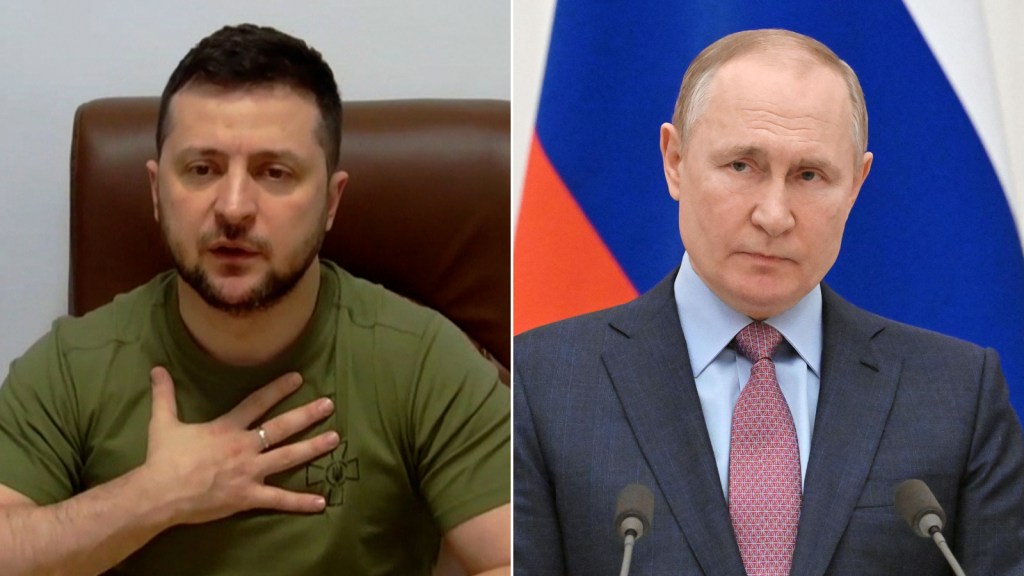 Vladimir Putin e Voldymyr Zelensky.