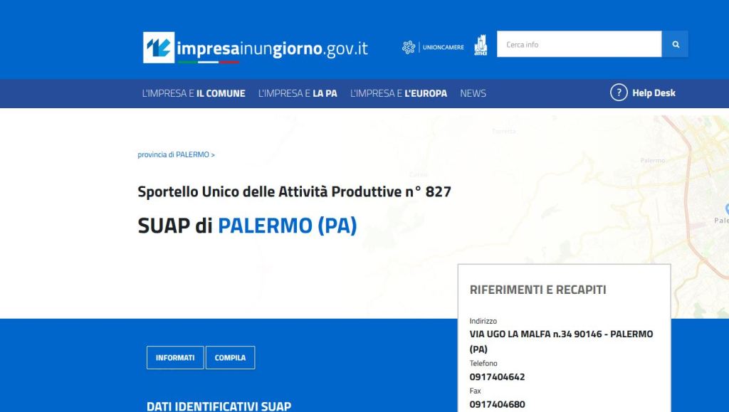 Infocamere, Suap, Comune di Palermo, Camera di Commercio