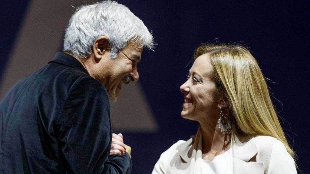Pino Insegno e Giorgia Meloni.