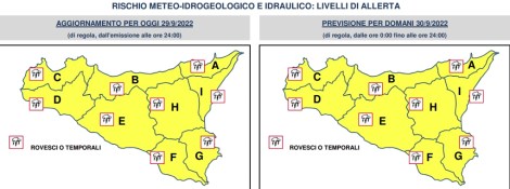 Allerta gialla, Sicilia, 29 e 30 settembre 2022