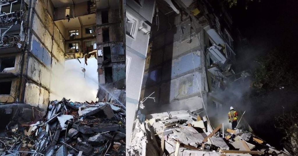 Zaporizhzhia, grattacielo bombardato dai russi.