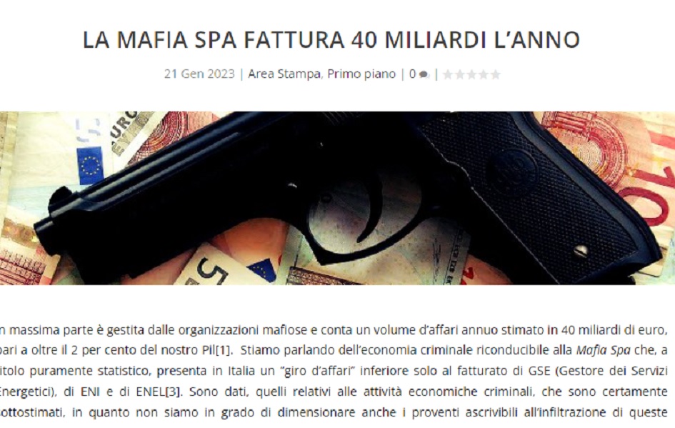 Studio della Cgia sul volume d'affari della mafia