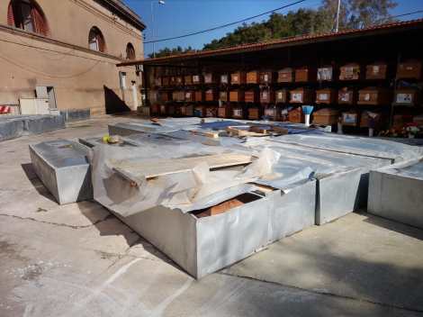 Rotoli, bare zincate lasciate all'aperto nell'ex vivaio