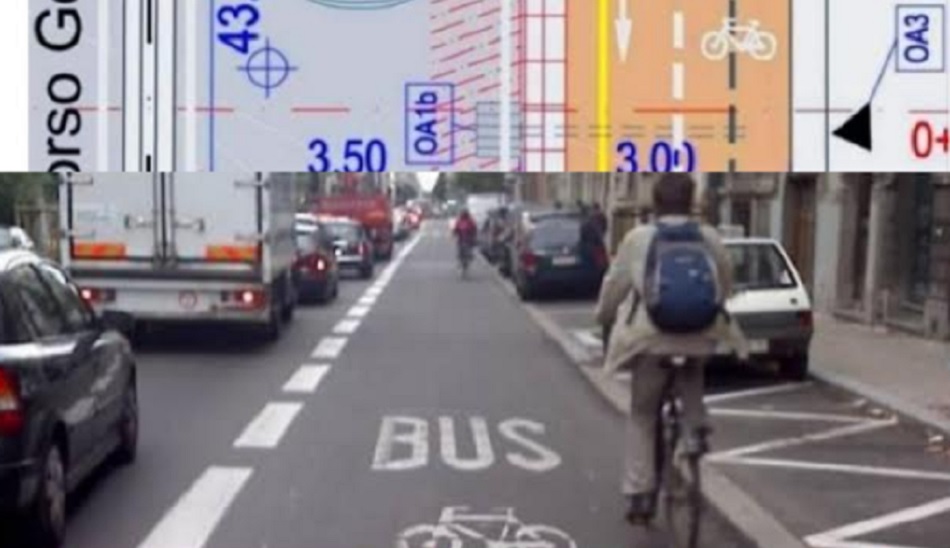 Progetto per una corsia mista per bus e bici