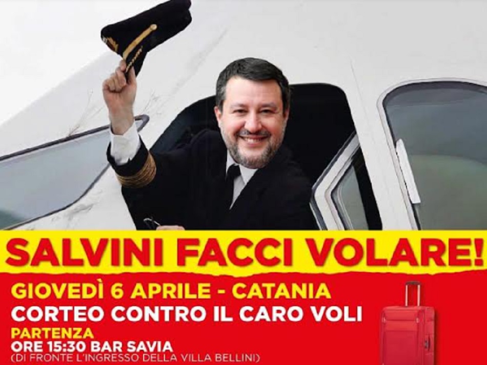 Il volantino della manifestazione a Catania contro il caro voli