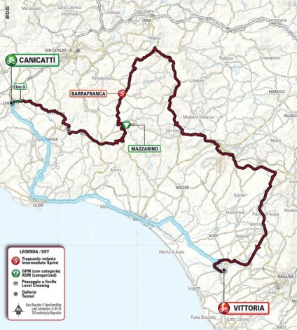 Giro di Sicilia 2023, planimetria 2a tappa Canicattì-Vittoria