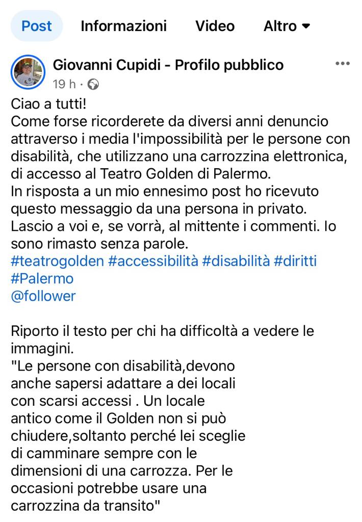 il post denuncia di Giovanni Cupidi sui social