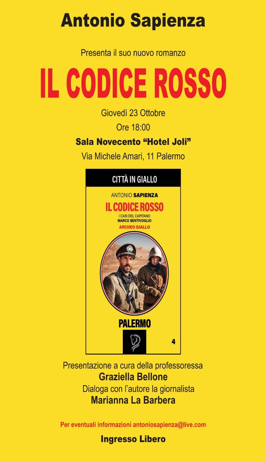 All’Hotel “Joli” di Palermo la presentazione del romanzo “Il Codice rosso” di Antonio Sapienza