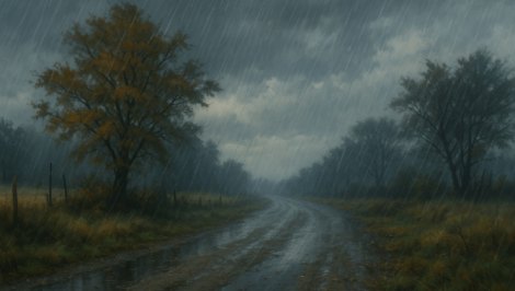 Paesaggio autunnale con pioggia