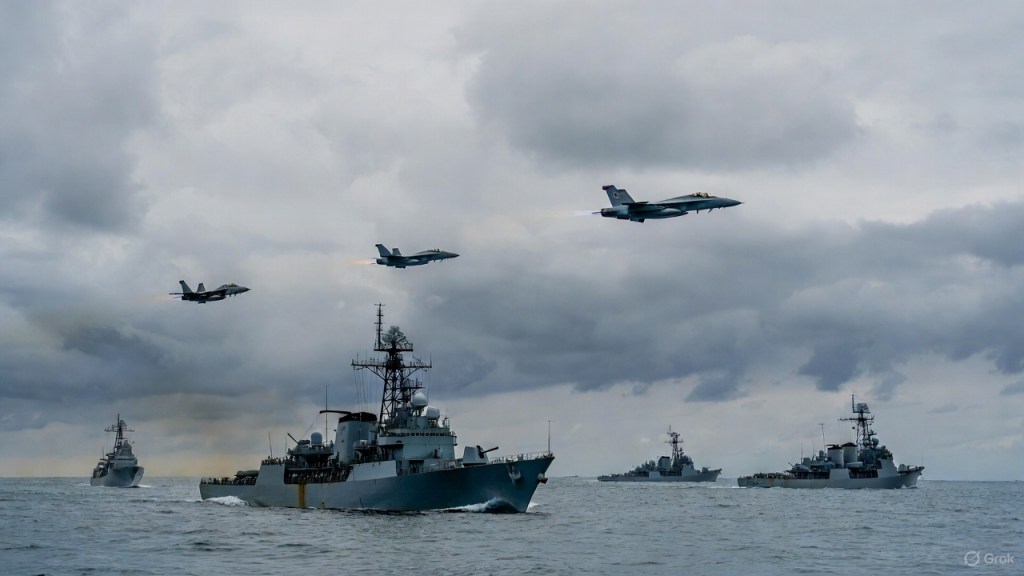 Nave militare giapponese vicino alle coste taiwanesi (IA).