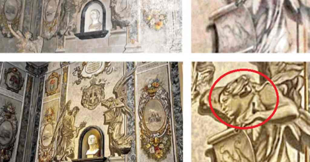 Basilica San Lorenzo in Lucina con il volto di Giorgia Meloni