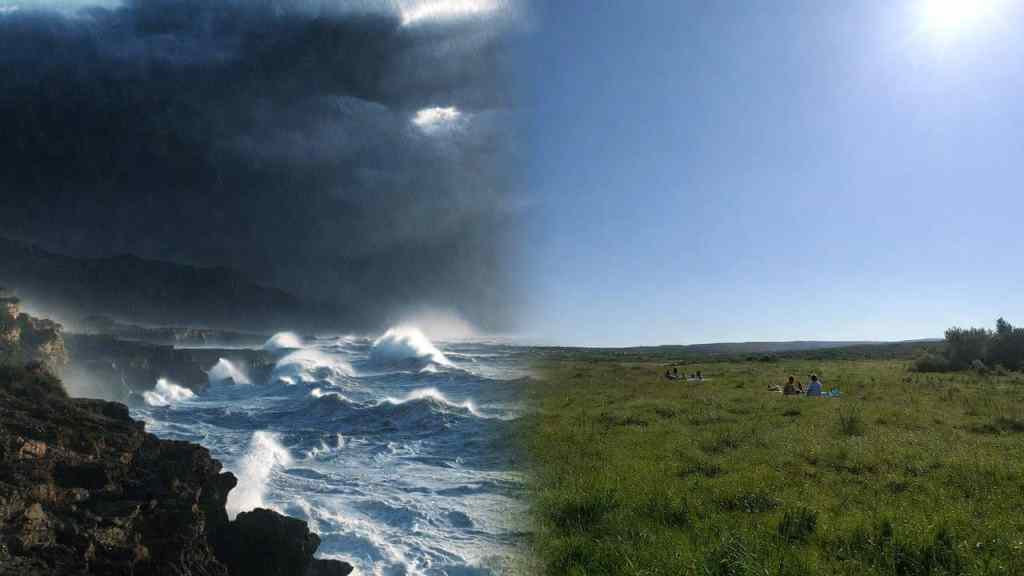 Contrasto tra maltempo e sole su costa siciliana durante cambio meteo