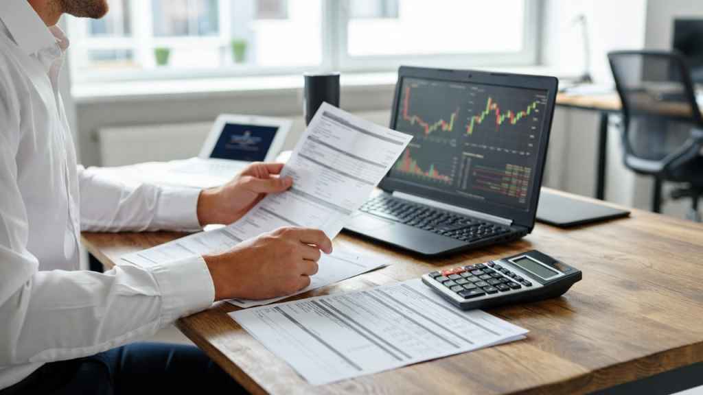 Busta paga di un lavoratore italiano con documenti fiscali e calcolatrice su scrivania