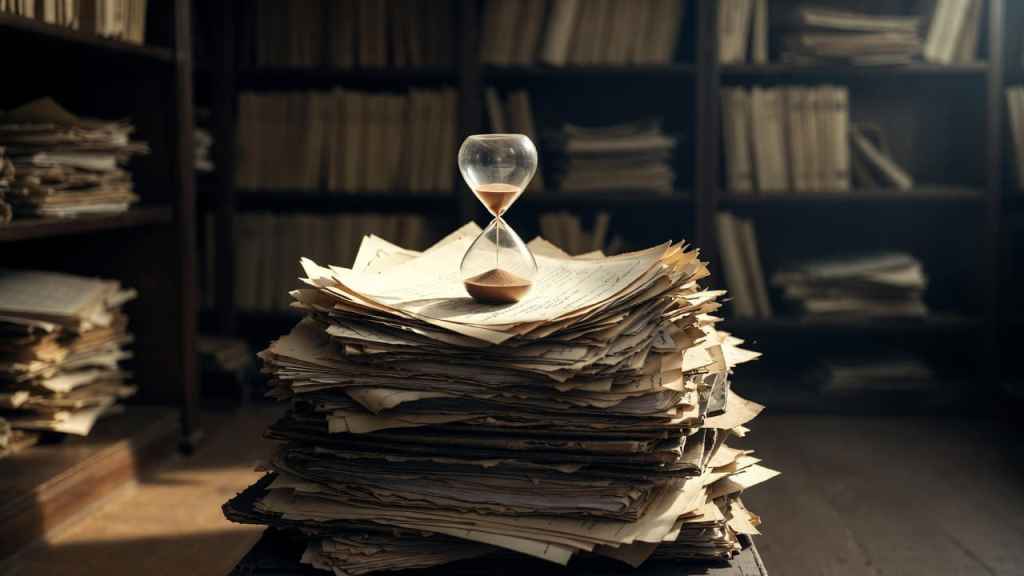 Fascicoli di carte accumulati in un archivio giudiziario italiano — simbolo della giustizia civile più lenta d'Europa