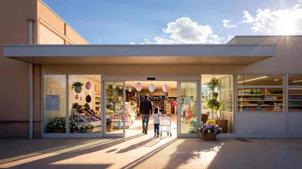 Supermercato aperto a Pasqua e Pasquetta 2026 — ingresso con decorazioni pasquali