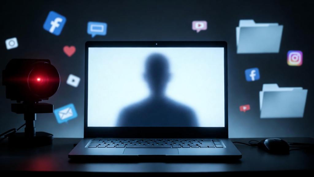 rappresentazione simbolica di spionaggio digitale tramite computer e accesso ai dati personali