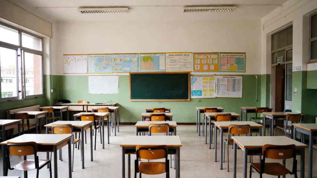 Aula scolastica vuota durante lo sciopero della scuola del 6 e 7 maggio 2026