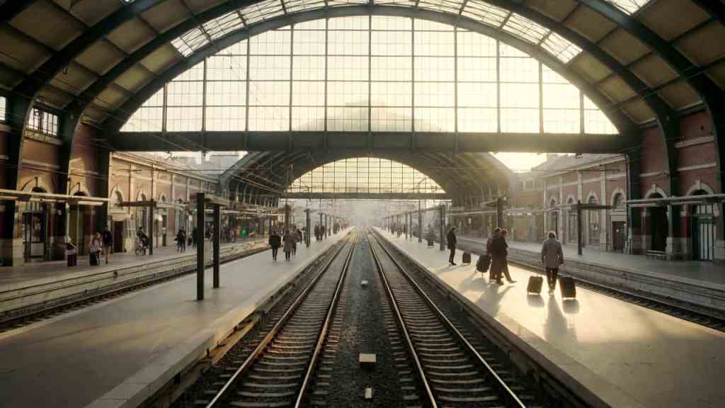 Stazione ferroviaria europea con viaggiatori, proposta biglietto unico ferroviario UE maggio 2026