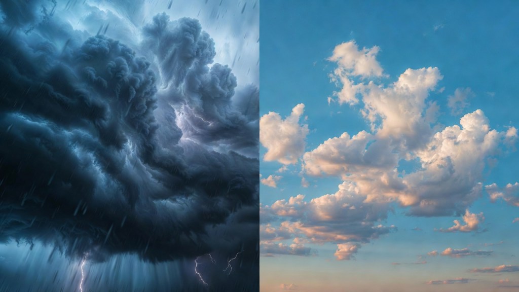 Contrasto tra cielo temporalesco e cielo sereno prima del ritorno del caldo africano