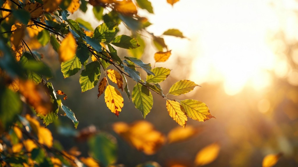 Foglie autunnali mosse dal vento durante una giornata soleggiata di fine settembre