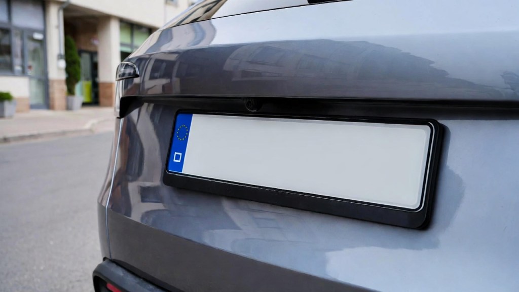 Retro di un’auto parcheggiata con una targa sfocata, per l’articolo sulle targhe personalizzate previste dal nuovo Codice della strada