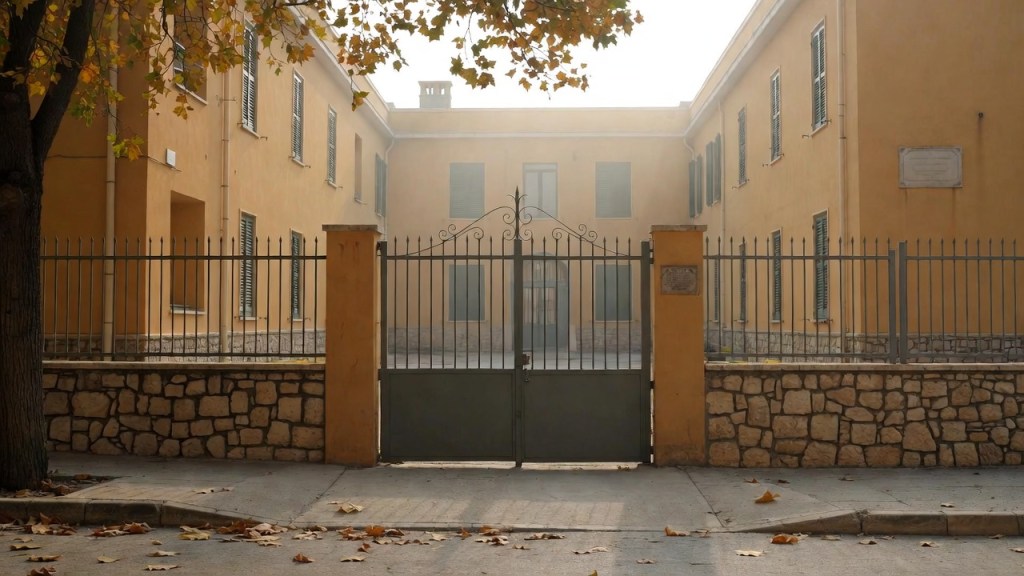Cancello chiuso di una scuola siciliana in una mattina d’autunno, per l’articolo sulla chiusura delle scuole il 2 novembre 2026 in Sicilia