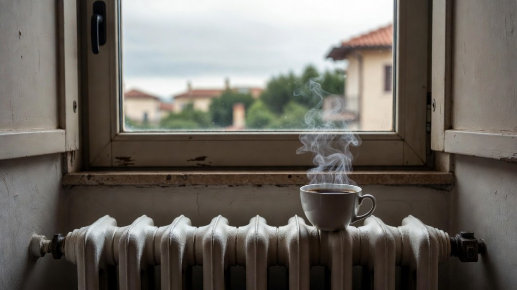 Termosifone sotto una finestra in una casa siciliana in una giornata d’autunno, per l’articolo sulle date di accensione dei riscaldamenti in Sicilia